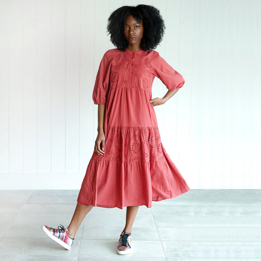 - Chloe - Maxi Lace Detail Dress - Terracotta