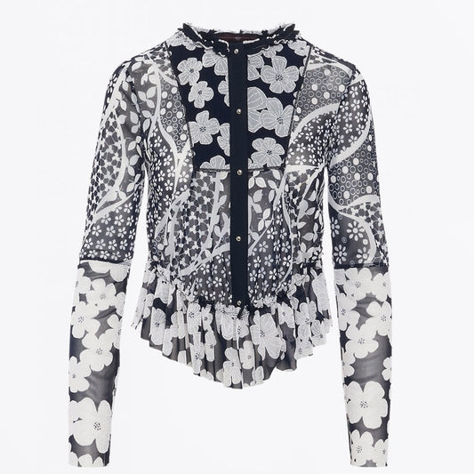 - Anywise - Floral Cardigan Jacket - Navy