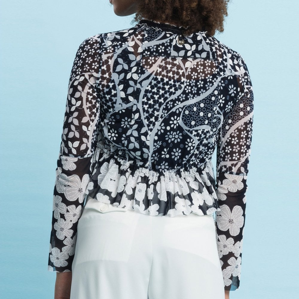 - Anywise - Floral Cardigan Jacket - Navy