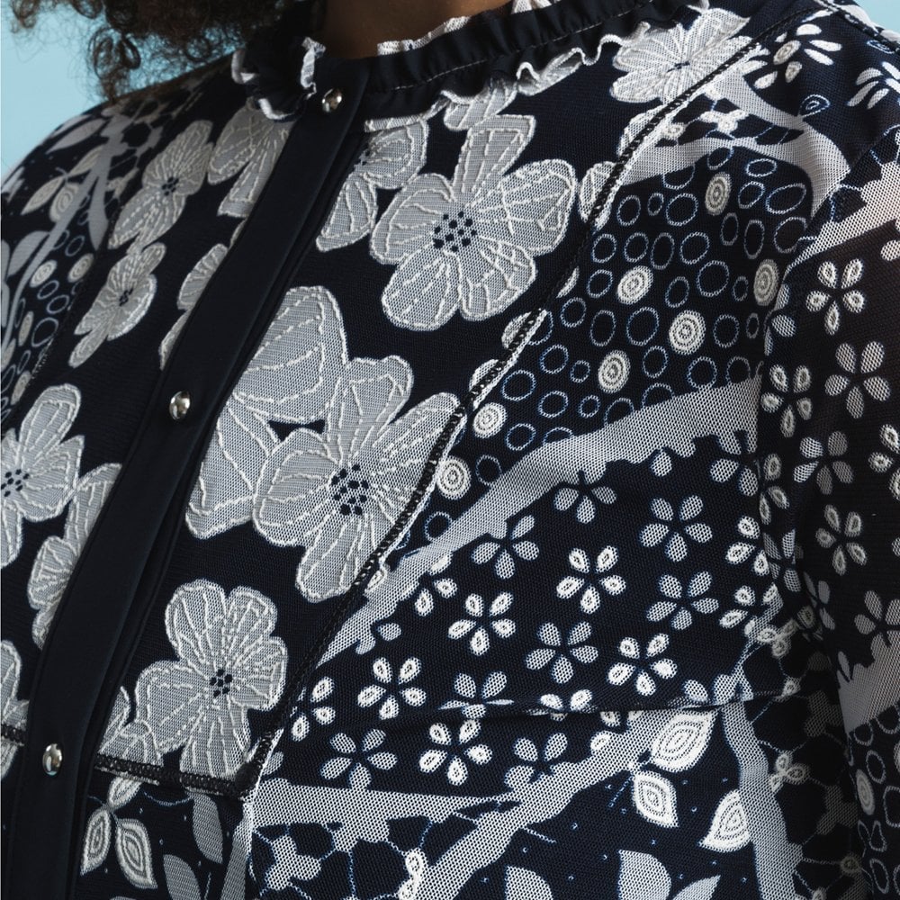 - Anywise - Floral Cardigan Jacket - Navy