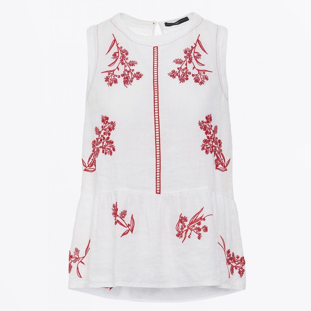 HIGH - Miracle - Red Embroidered Top - White