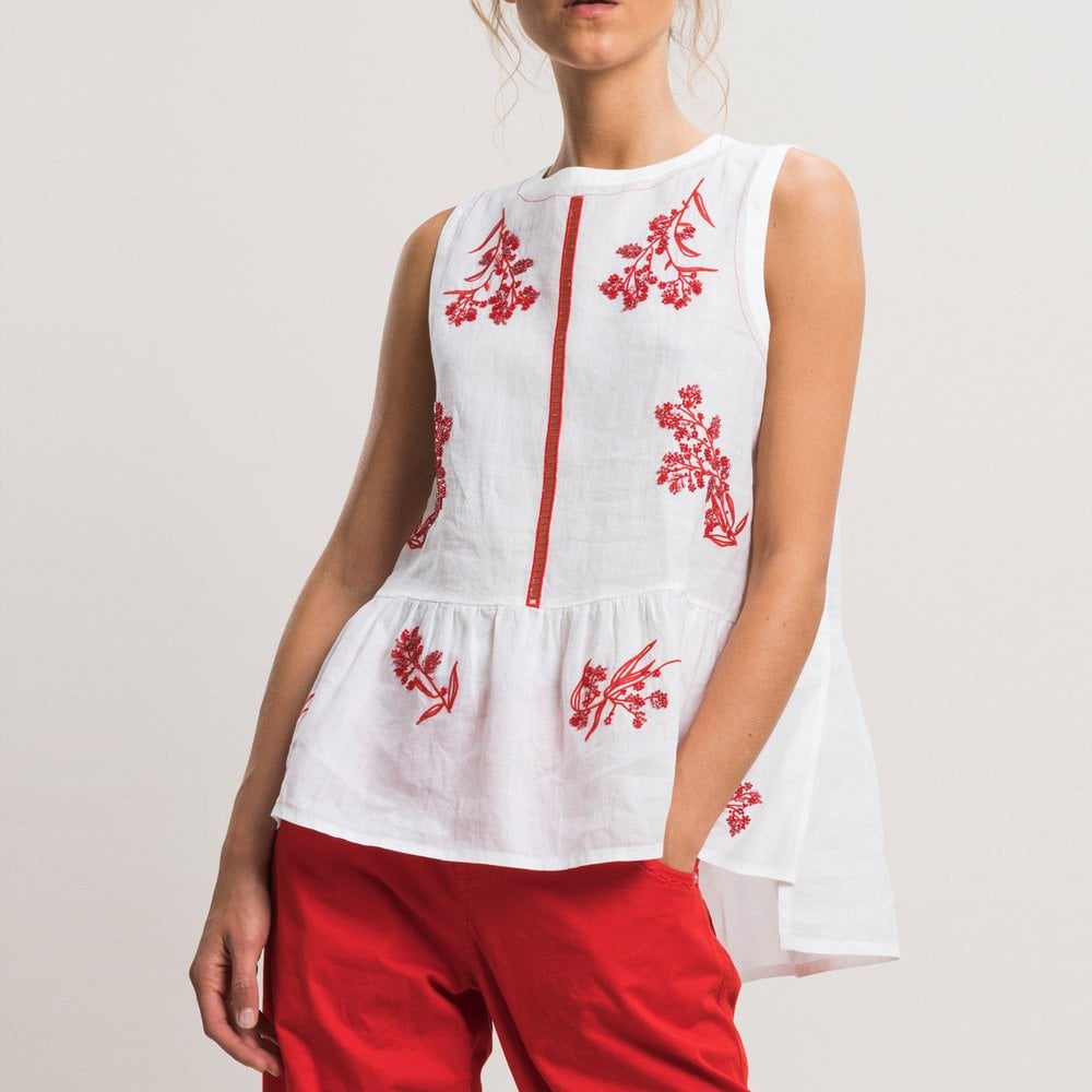 - Miracle - Red Embroidered Top - White