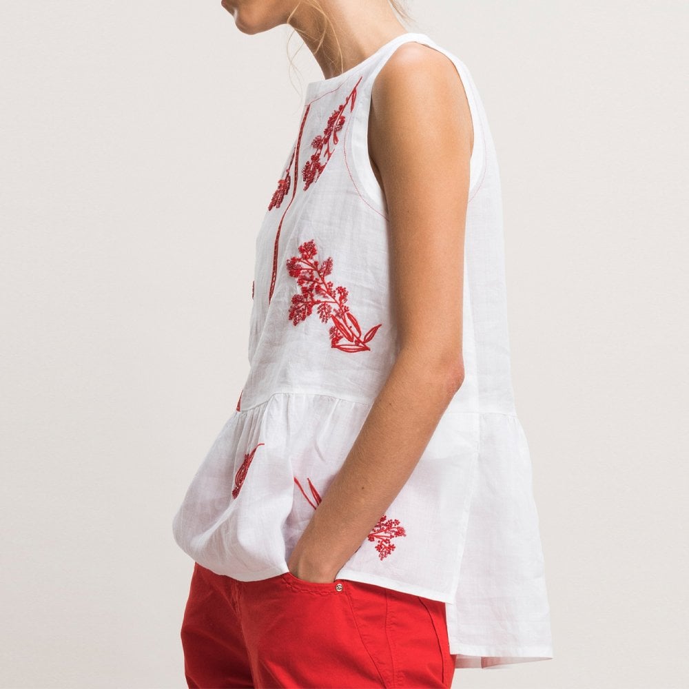 HIGH - Miracle - Red Embroidered Top - White