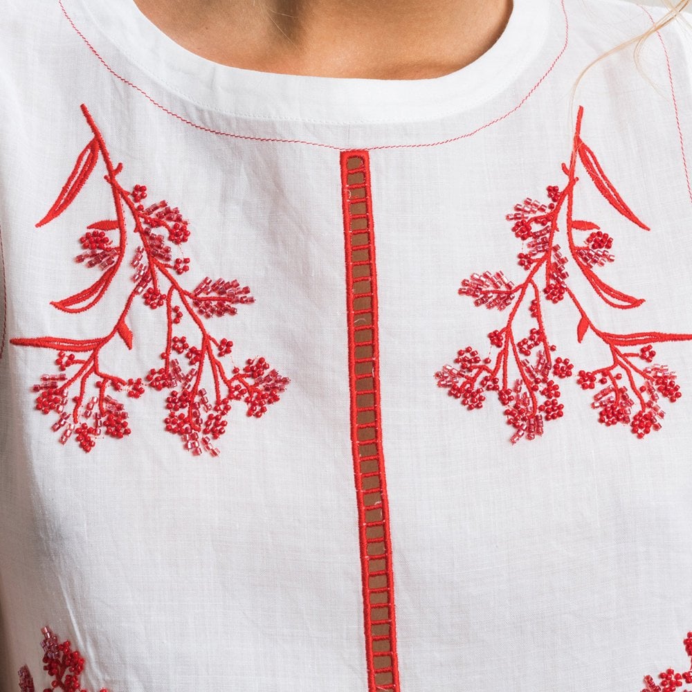- Miracle - Red Embroidered Top - White