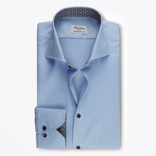 - Cotton Houndstooth Shirt - Blue