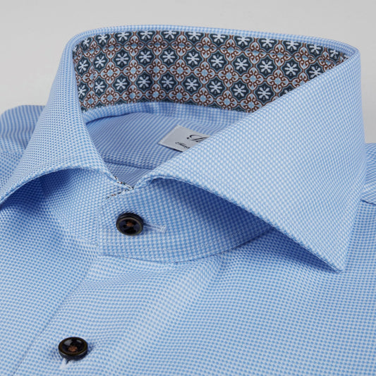 - Cotton Houndstooth Shirt - Blue