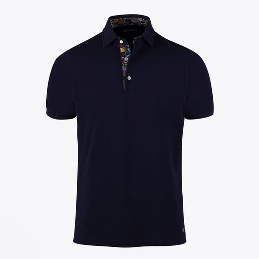 - Cotton Contrast Inlay Polo - Navy