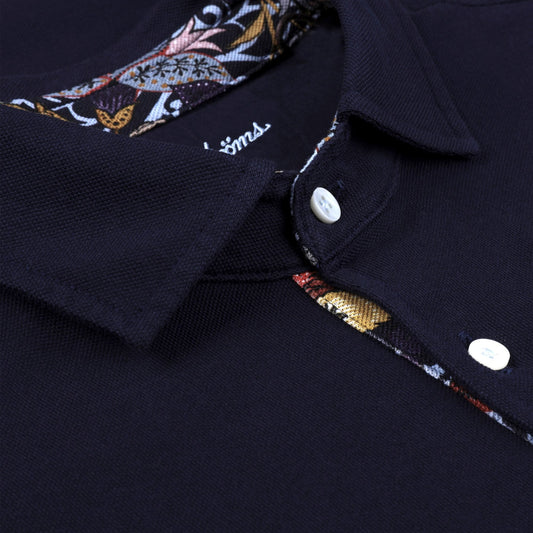 - Cotton Contrast Inlay Polo - Navy