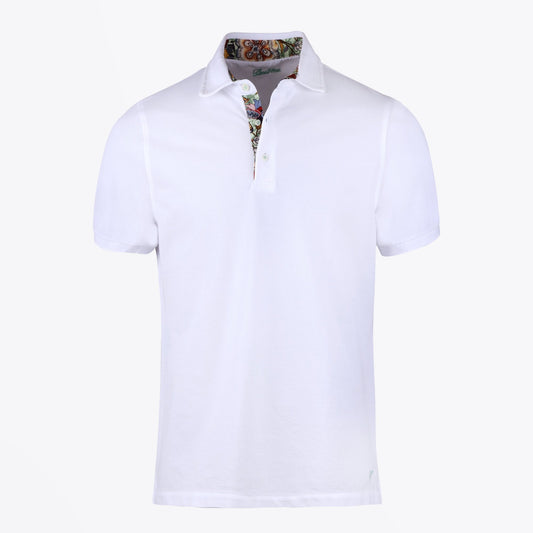 - Cotton Contrast Inlay Polo - White