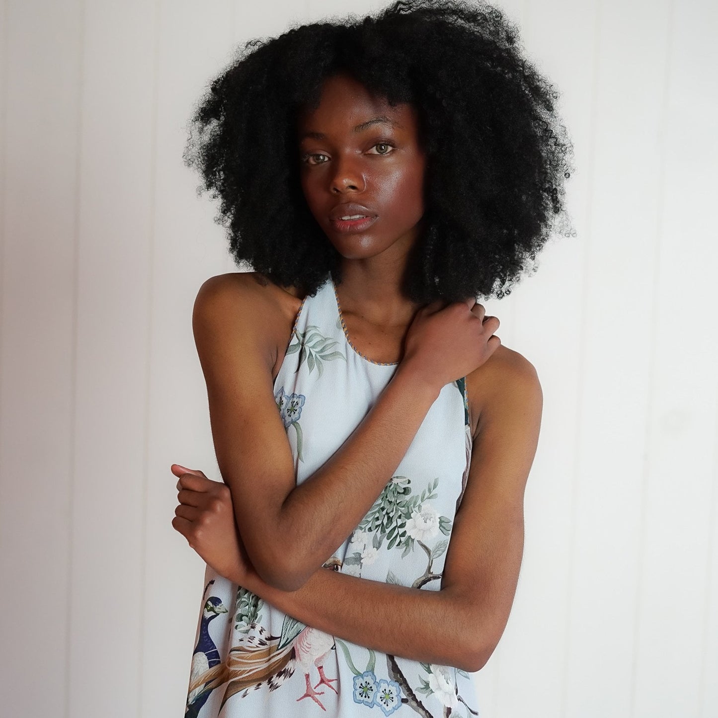 - Azlyn Halterneck Bird Print Dress - Blue/Multi