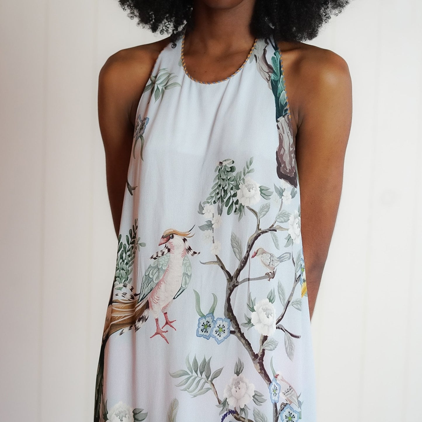 - Azlyn Halterneck Bird Print Dress - Blue/Multi