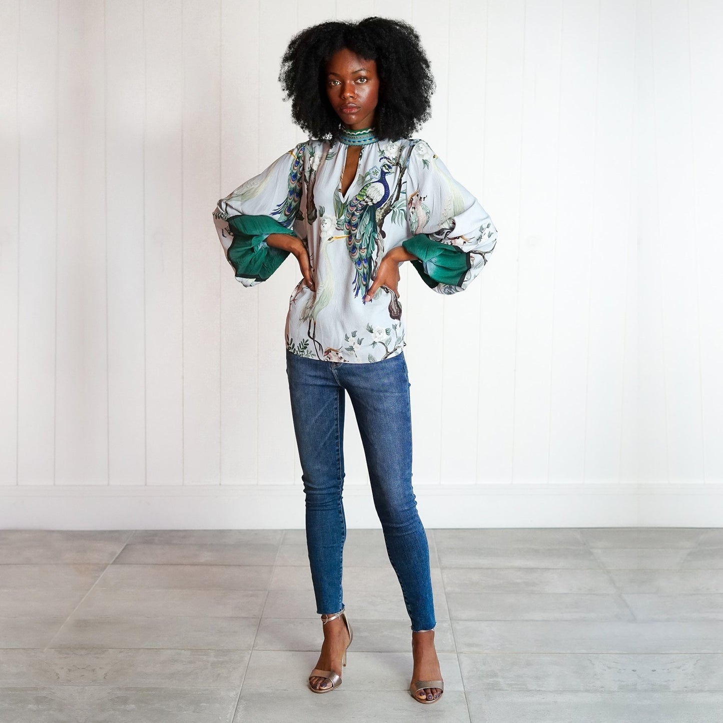 Misa Bird Print Top - Blue/Multi