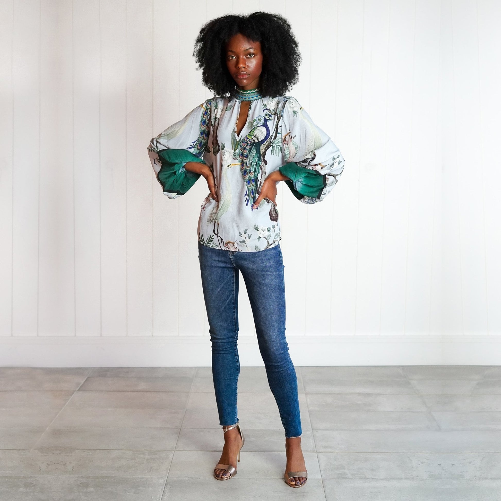 BL^NK Misa Bird Print Top - Blue/Multi