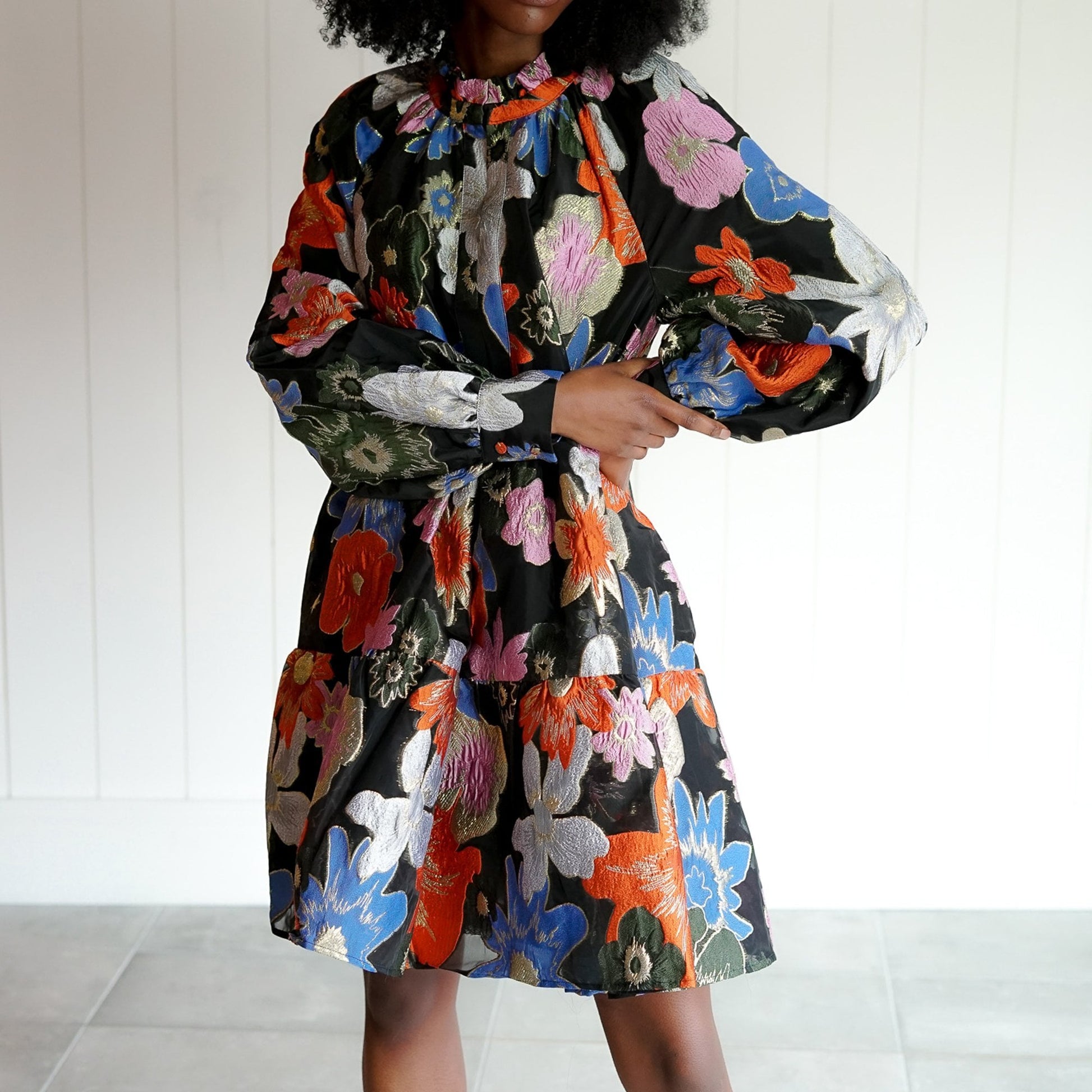 Stine Jasmine - Embroidered Floral Dress - Black/Multi