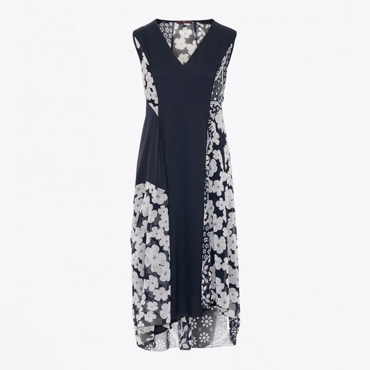 - Elitist - V-Neck Floral Mesh Dress - Navy