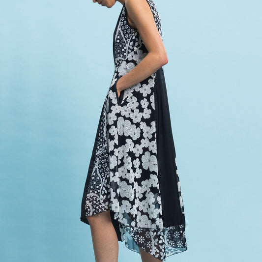 - Elitist - V-Neck Floral Mesh Dress - Navy