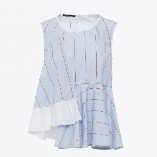 Flout - Peplum Striped Shirt - Blue/White