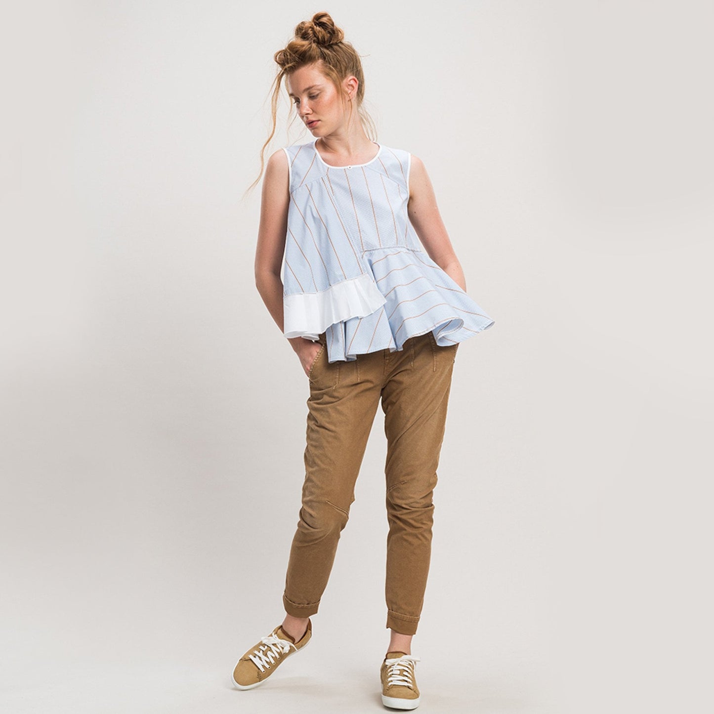 Flout - Peplum Striped Shirt - Blue/White