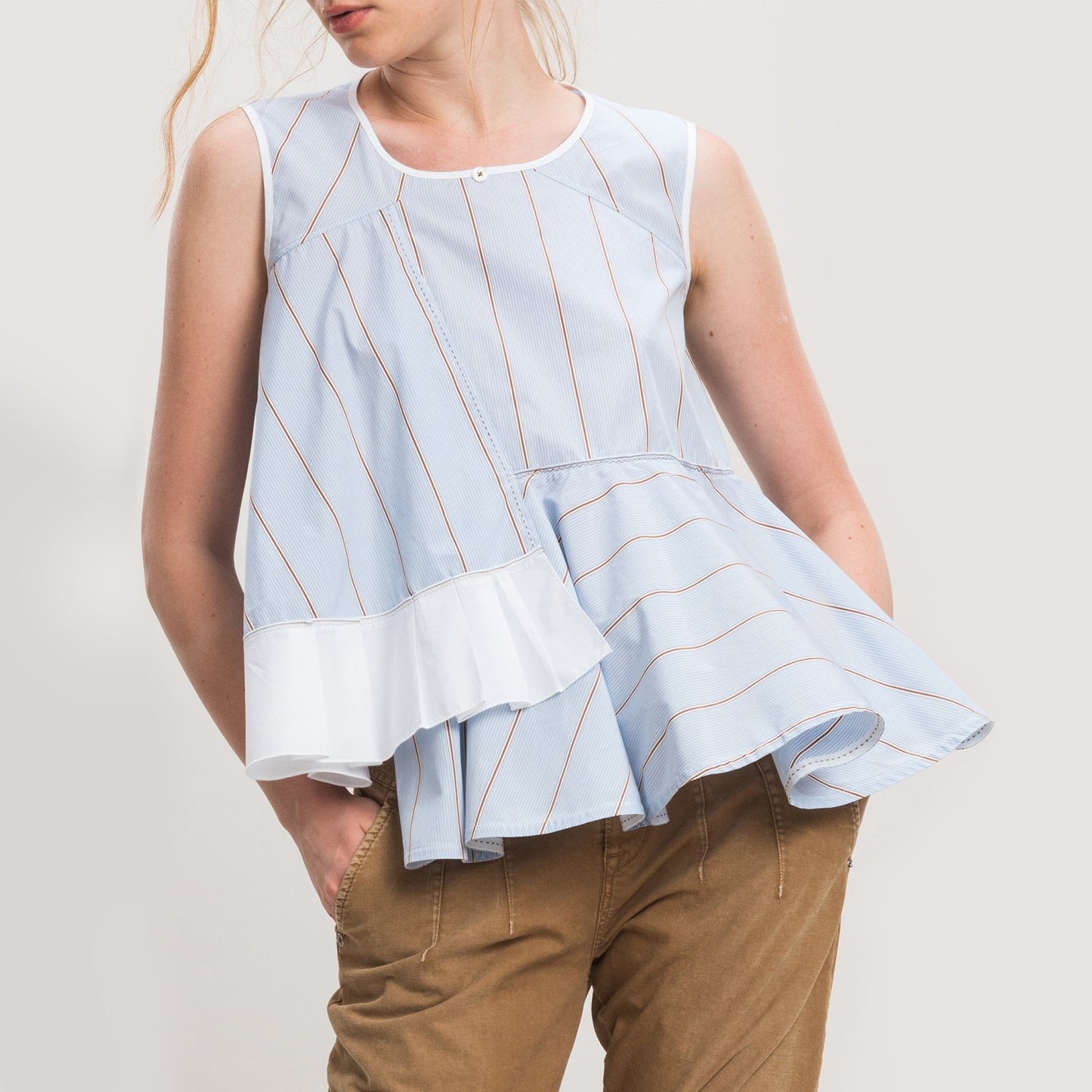 Flout - Peplum Striped Shirt - Blue/White