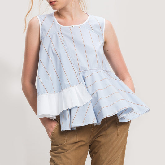 Flout - Peplum Striped Shirt - Blue/White