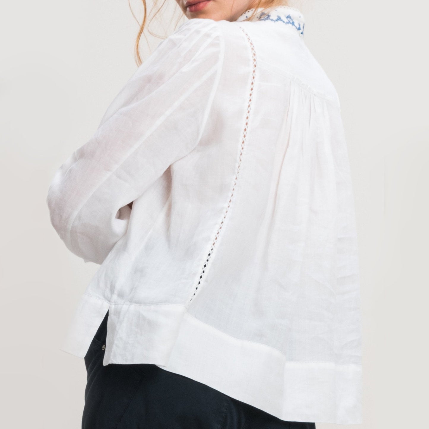 - Dreamlike - Blue Embroidered Shirt - White