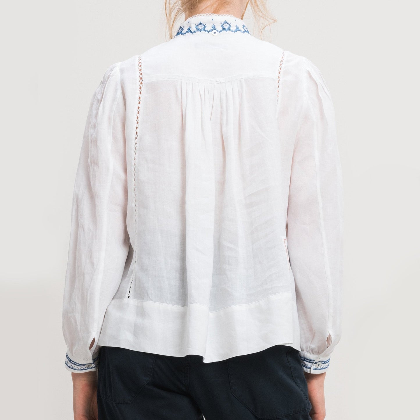 - Dreamlike - Blue Embroidered Shirt - White