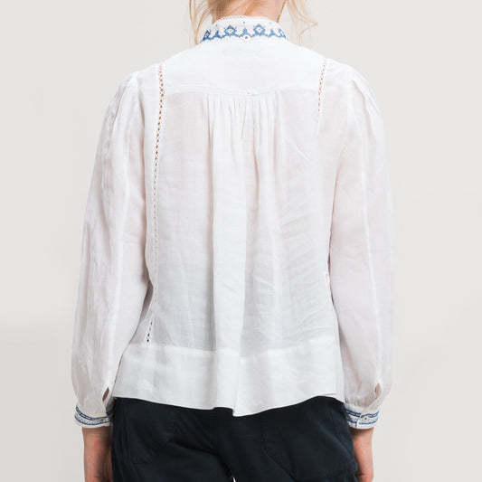 - Dreamlike - Blue Embroidered Shirt - White