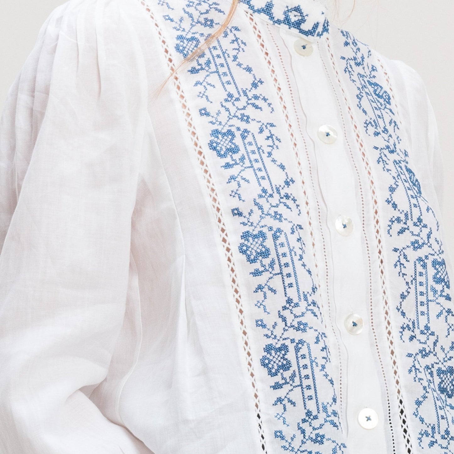 - Dreamlike - Blue Embroidered Shirt - White