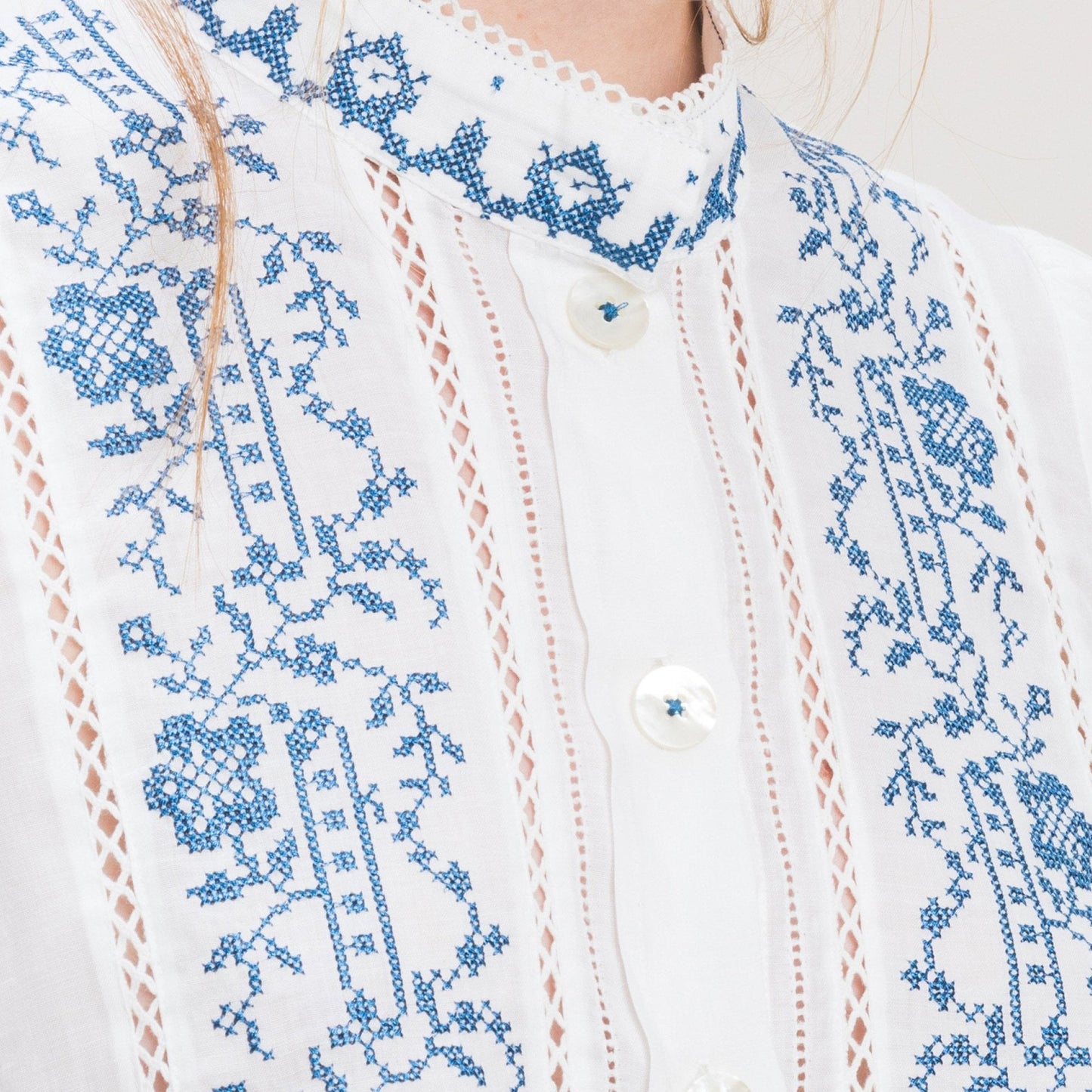 - Dreamlike - Blue Embroidered Shirt - White