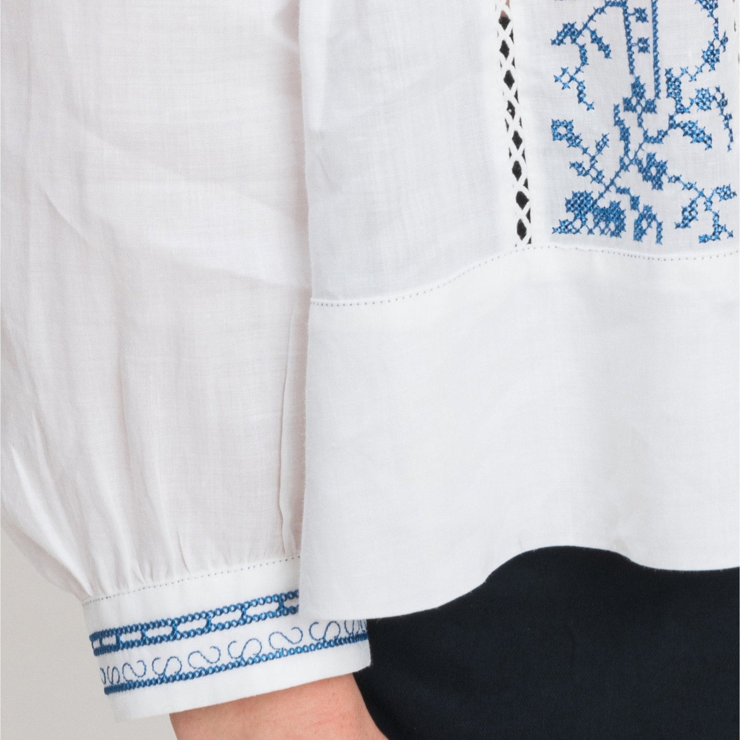 - Dreamlike - Blue Embroidered Shirt - White