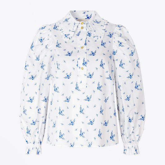 - Tosca - Bird Print Shirt - White