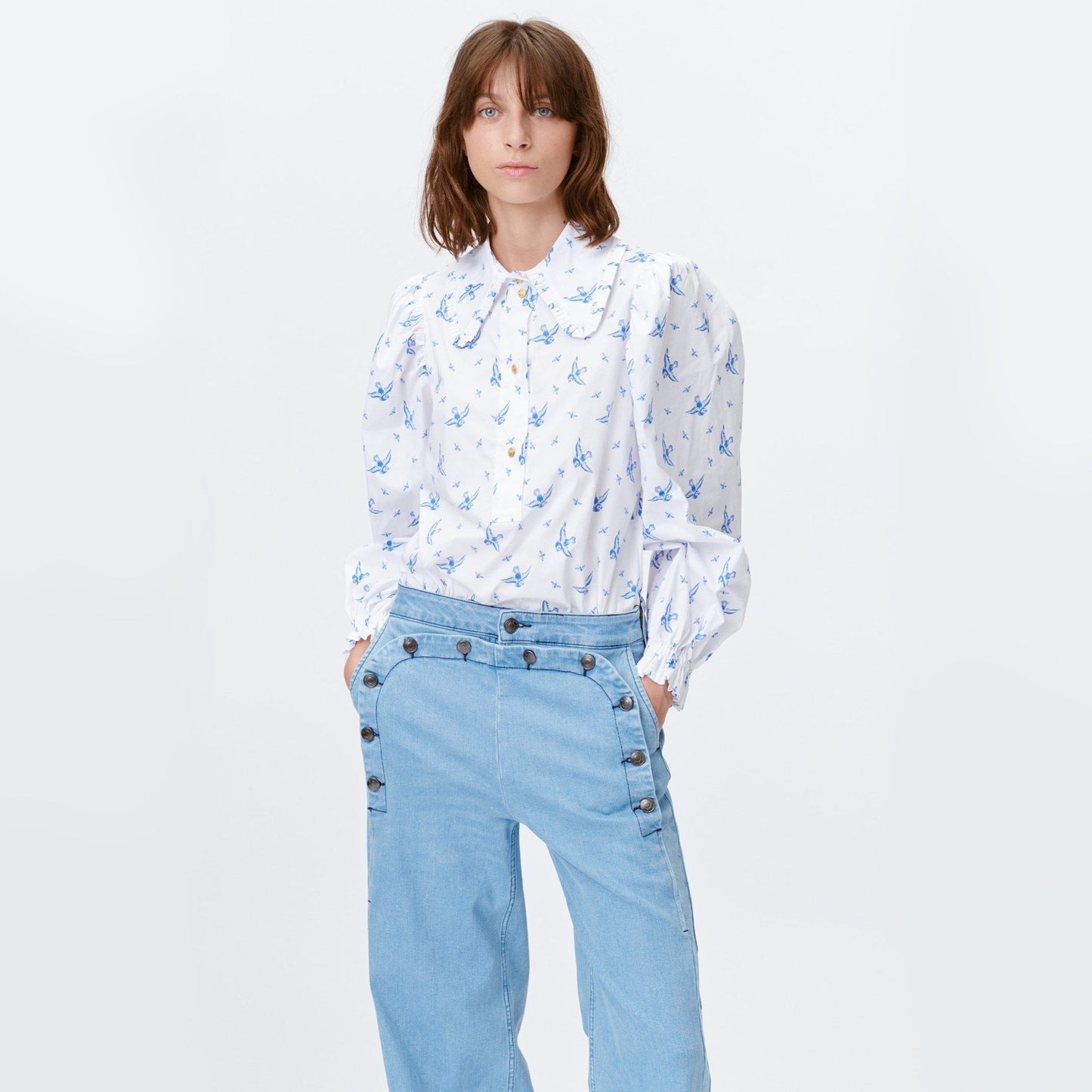 - Tosca - Bird Print Shirt - White