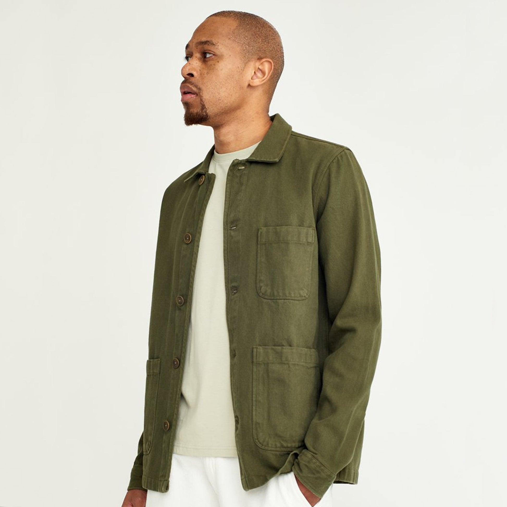Wax Heavy Denim Overshirt - Khaki Green