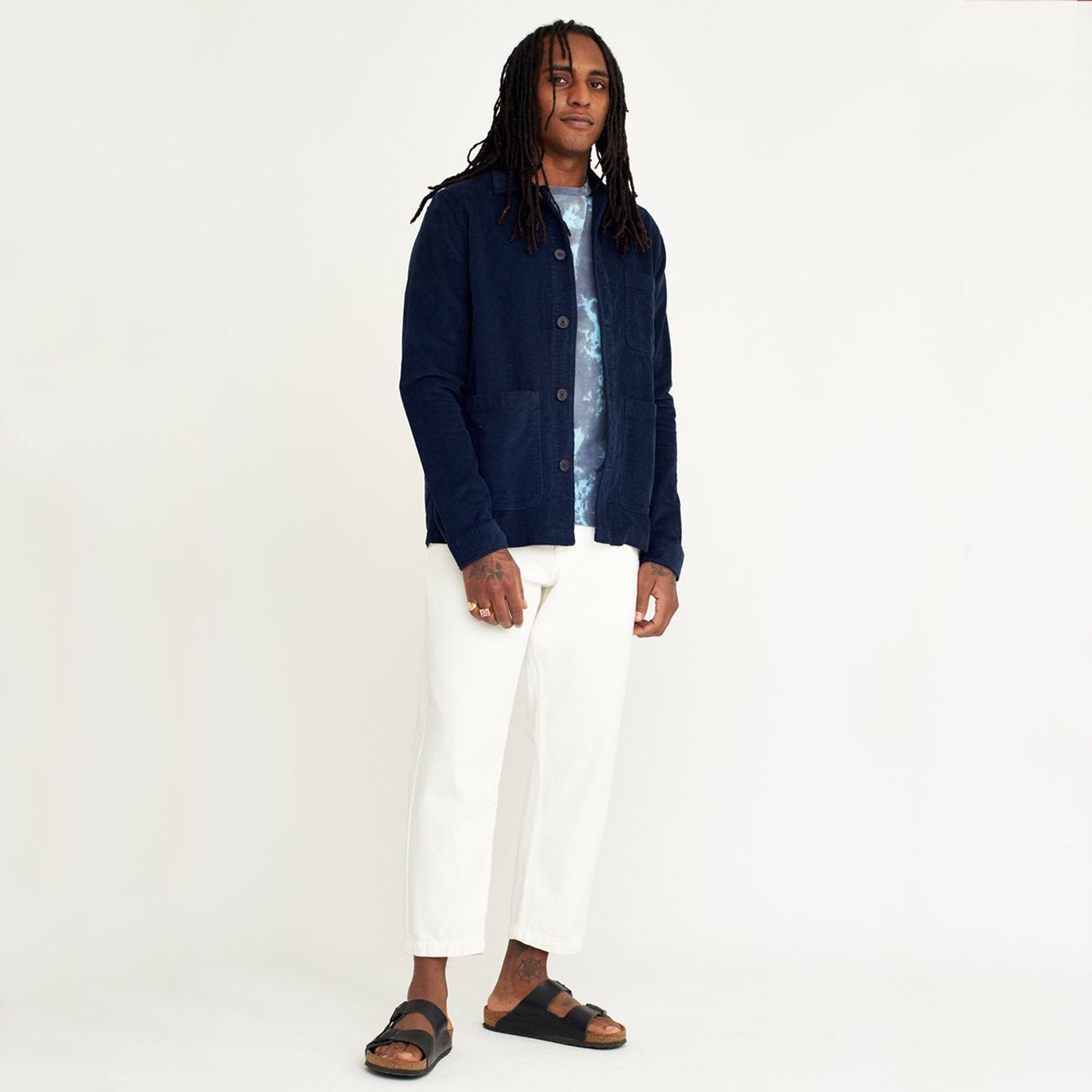 - Waffle Corduroy Overshirt - Navy