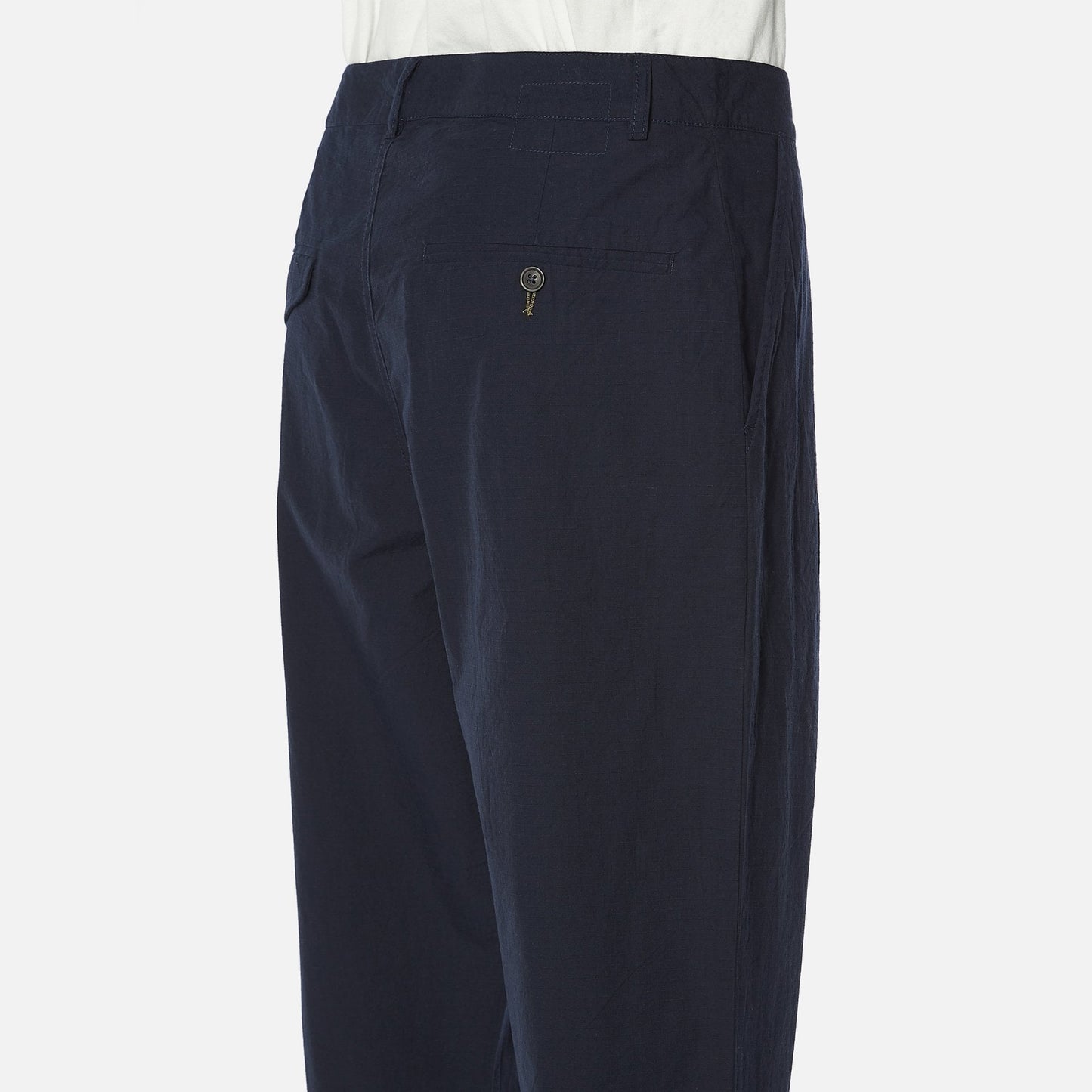 - Ripstop Cotton Pleated Trousers - Navy