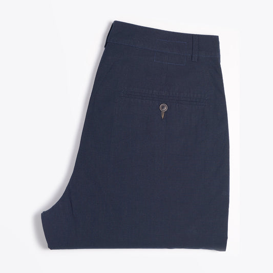 - Ripstop Cotton Pleated Trousers - Navy