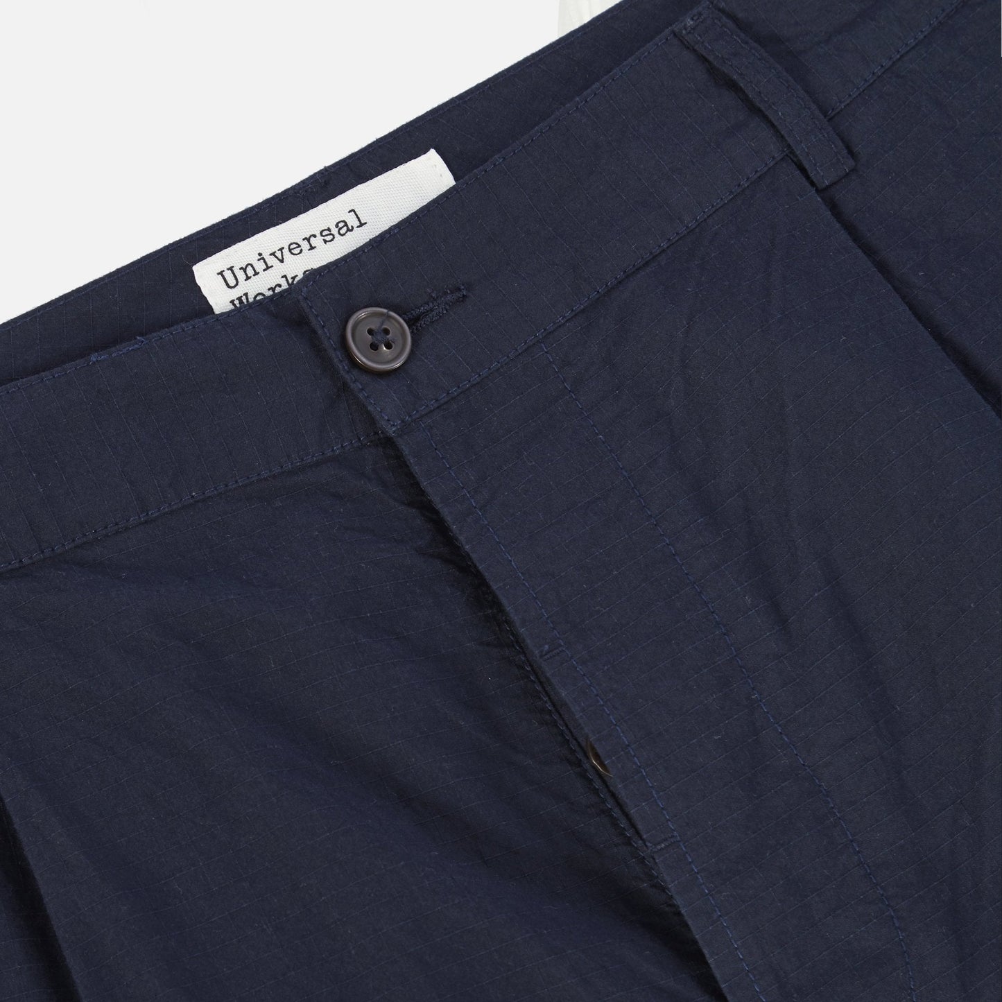 - Ripstop Cotton Pleated Trousers - Navy