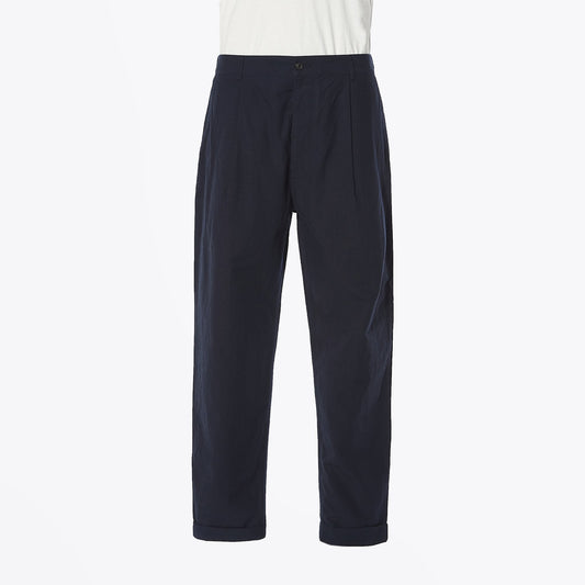 - Ripstop Cotton Pleated Trousers - Navy
