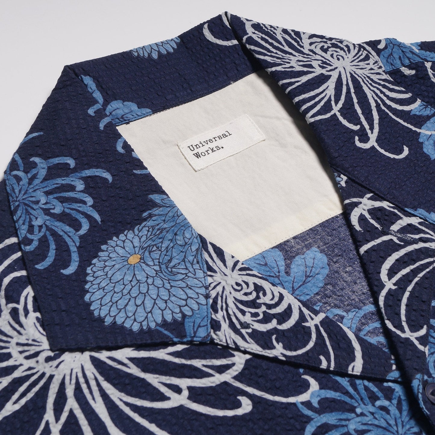 - Open Collar Japanese Flower Shirt - Blue