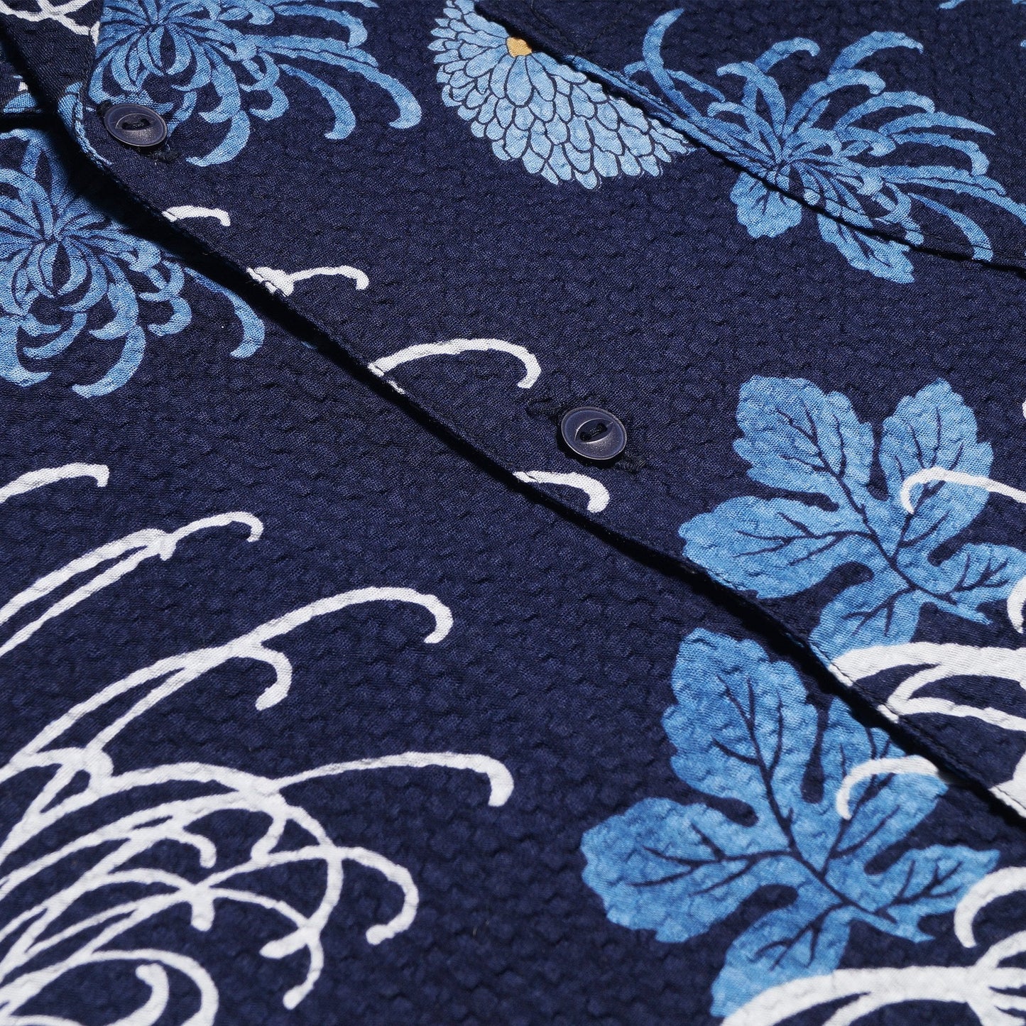 - Open Collar Japanese Flower Shirt - Blue