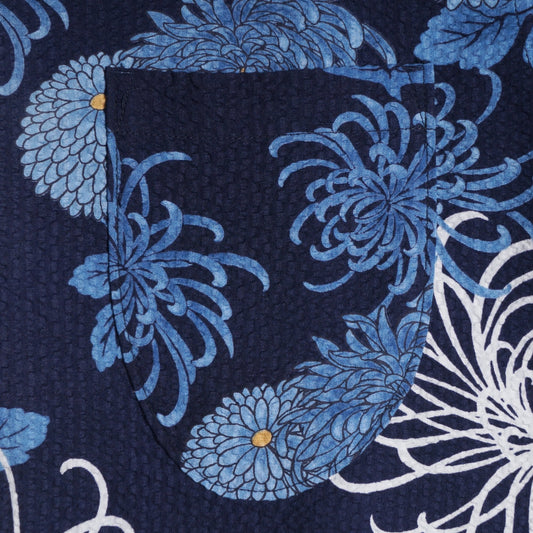 - Open Collar Japanese Flower Shirt - Blue