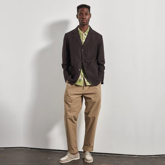 - Ripstop Cotton Pleated Trousers - Sand