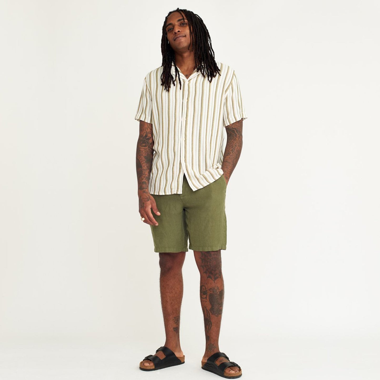 Linen Shorts - Khaki Green