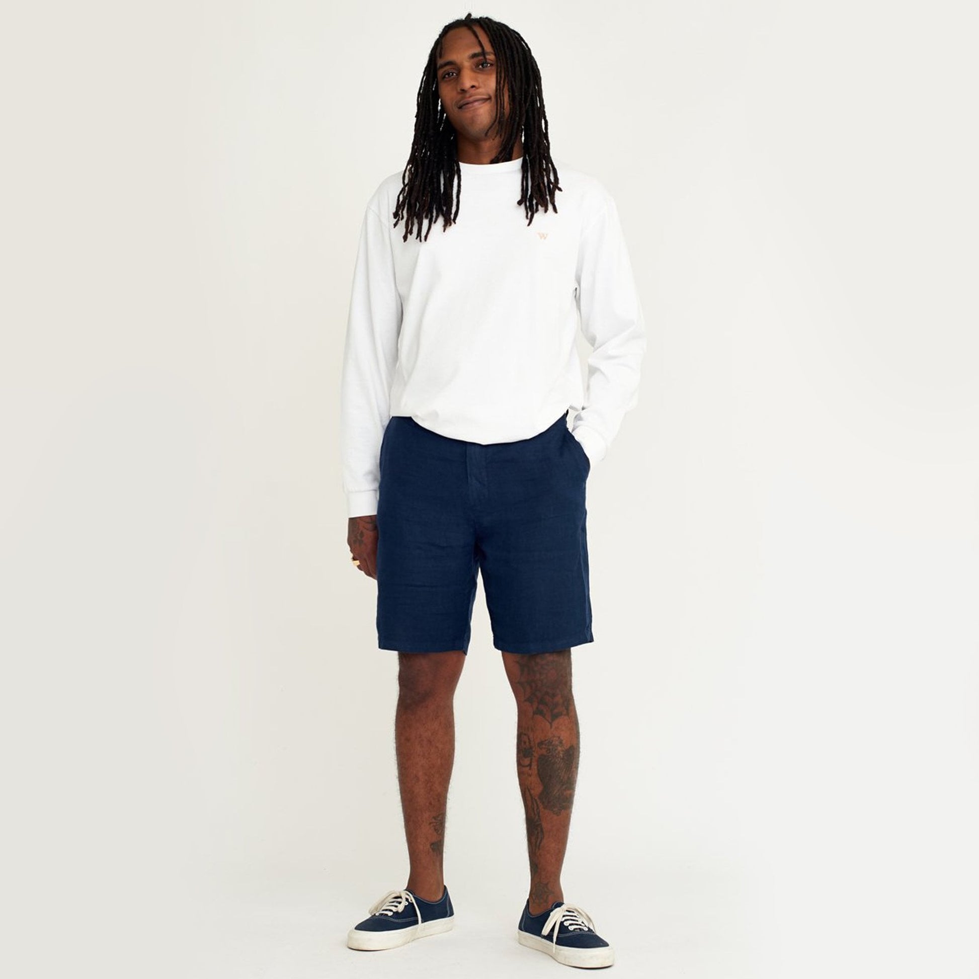Wax Linen Shorts - Navy