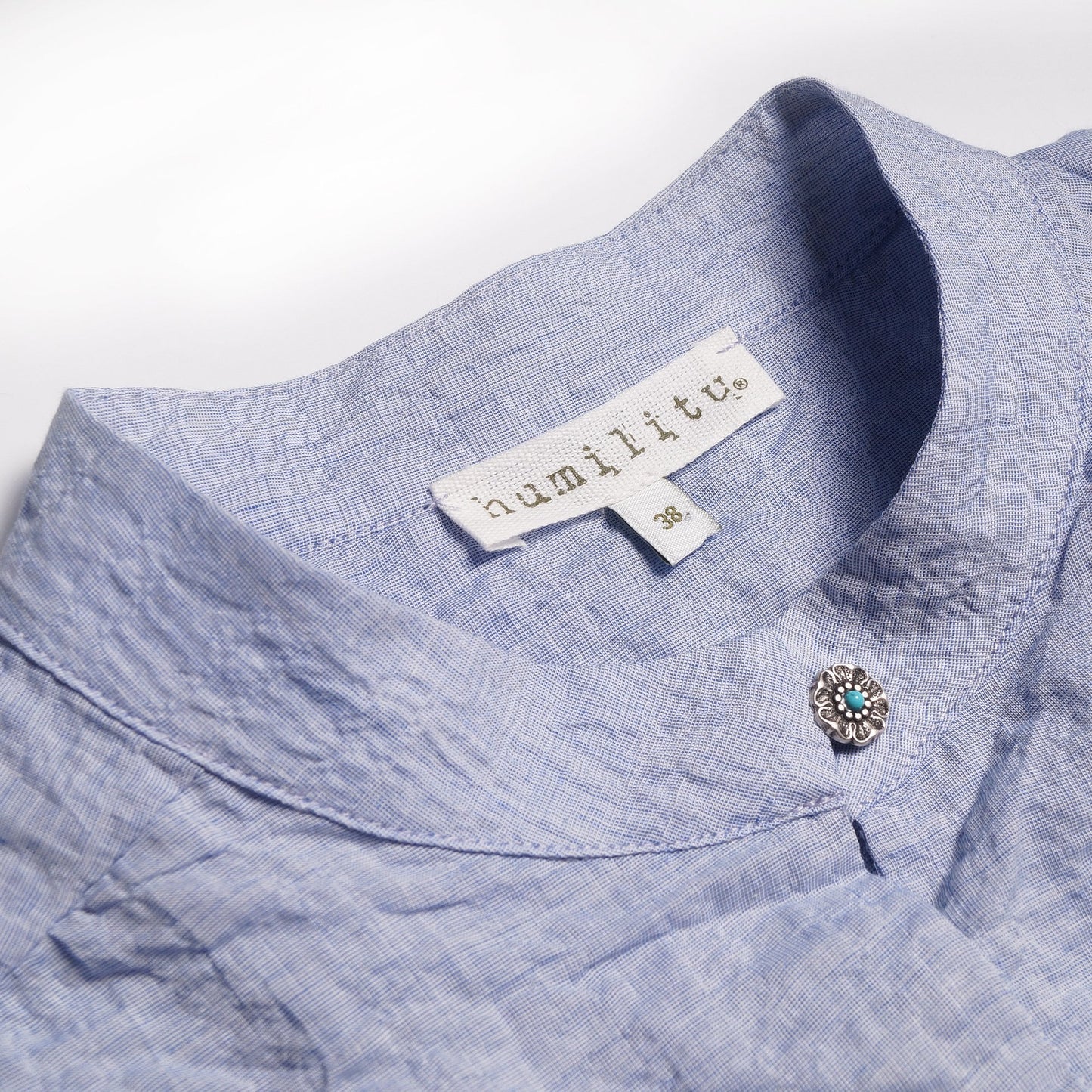 - Darie - Cotton High-Neck Top - Blue