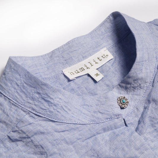 - Darie - Cotton High-Neck Top - Blue