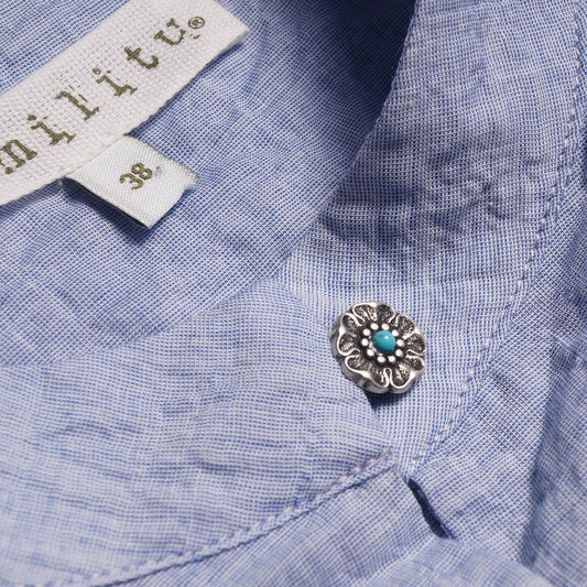 - Darie - Cotton High-Neck Top - Blue