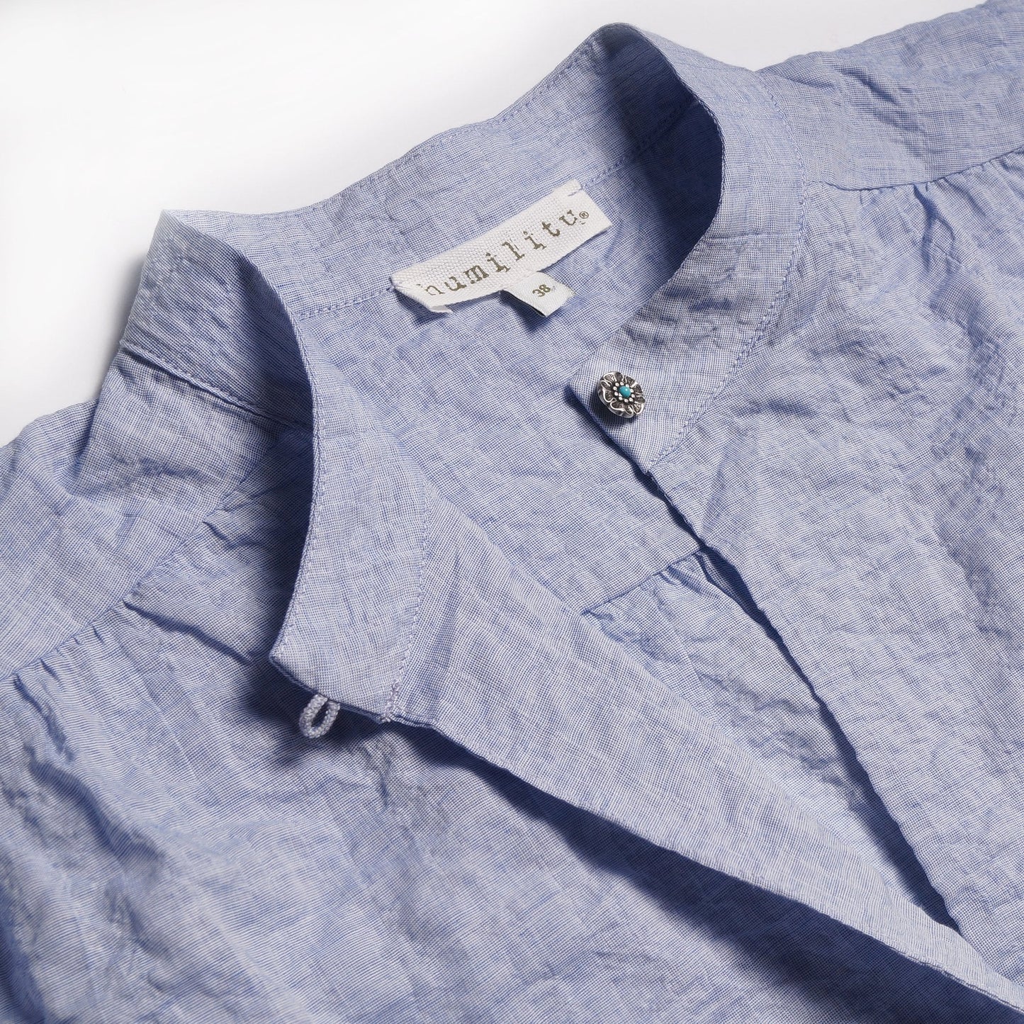 - Darie - Cotton High-Neck Top - Blue