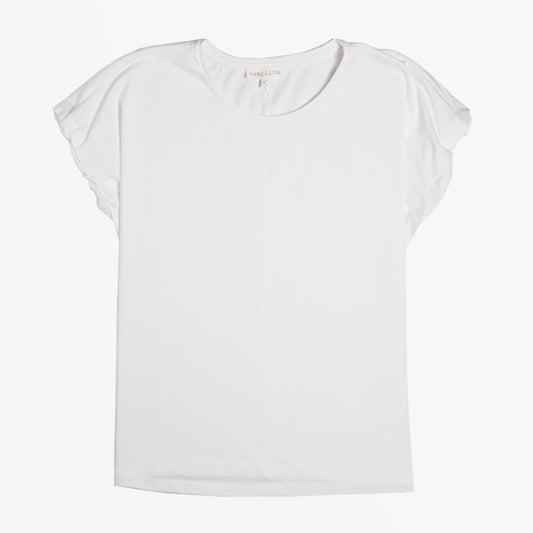 - Ermine - Ruffle Sleeve T-Shirt - White