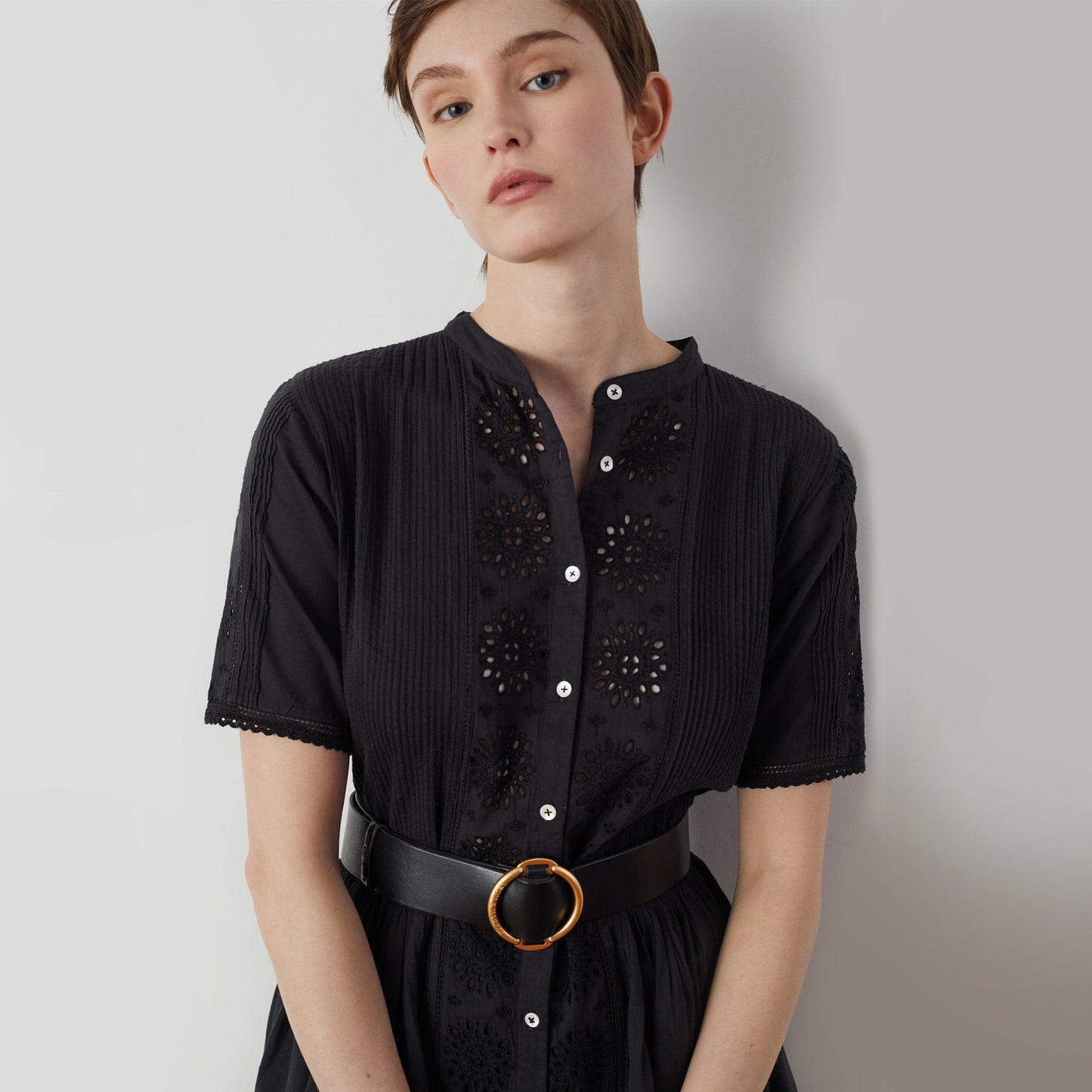 - Retour Broderie Cotton Lace Dress - Black